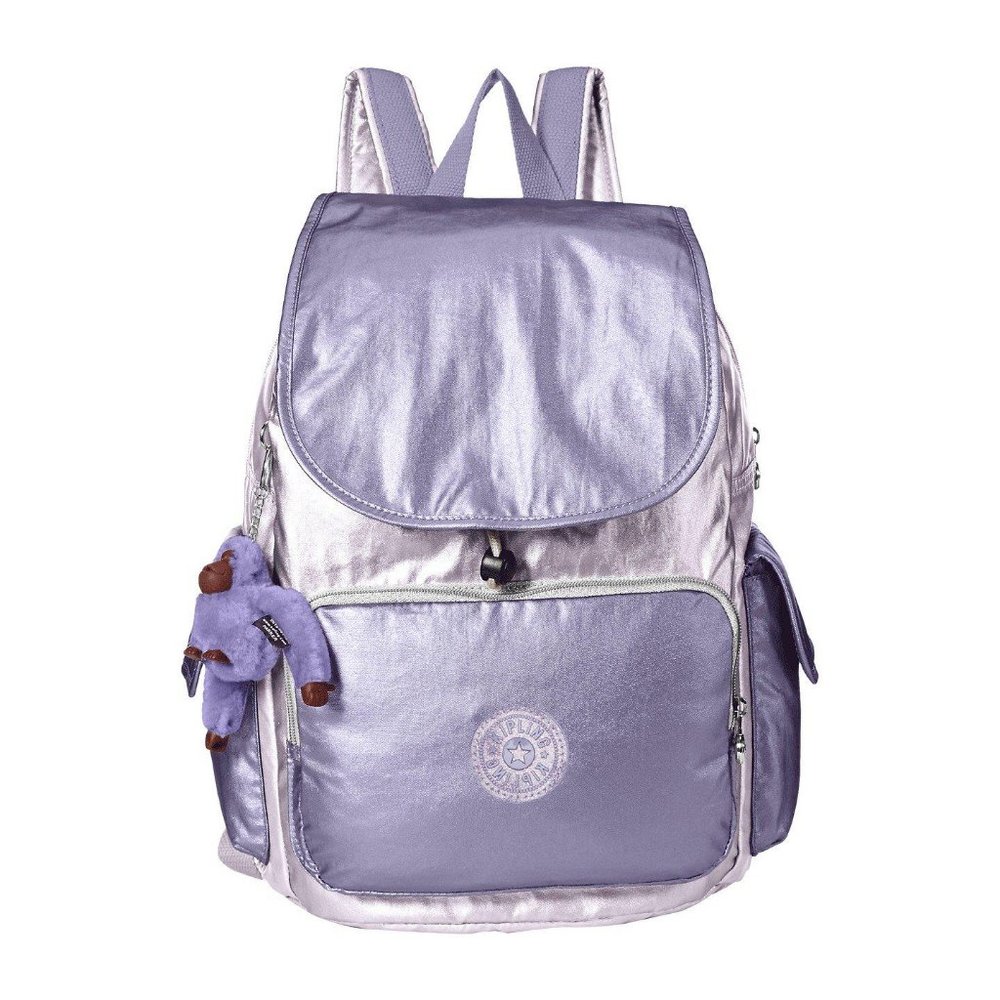 Kipling Metallic Glittery Purple City Back Pack Shimmer